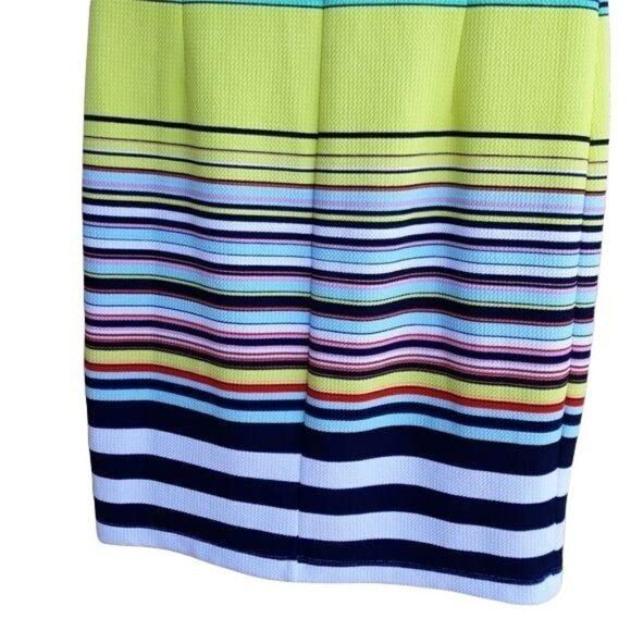Retro Karin Stevens Zipper Accent Textured Sheath Dress Bright Striped Sz 12 - Picture 11 of 13